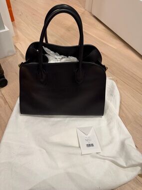 NWT THE ROW MARGAUX 12 smooth leather black bag with gold hardware